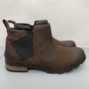 SOREL Emelie Chelsea Waterproof Ankle Boots Booties Leather Brown Womens 8.5